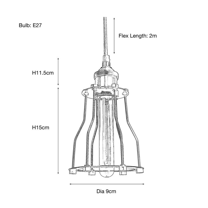 Culinary Concepts Antique Brass Pendant Fitment With Black Tube Cage