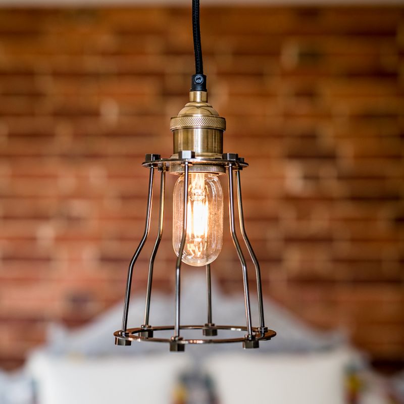 Culinary Concepts Antique Brass Pendant Fitment With Black Tube Cage