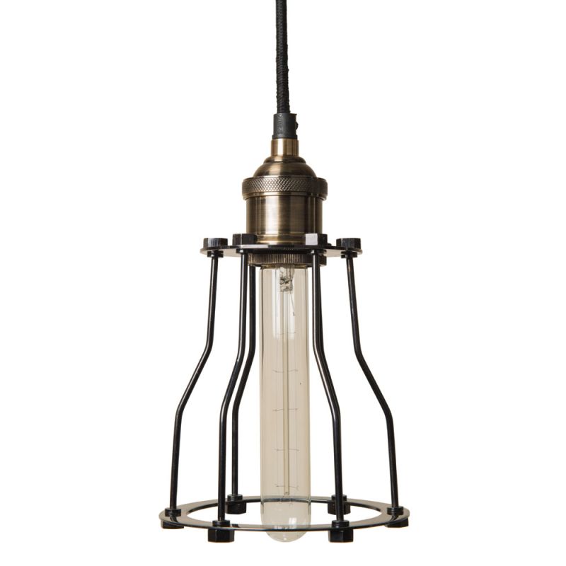 culinary concepts Antique Brass Pendant Fitment with Black Tube Cage
