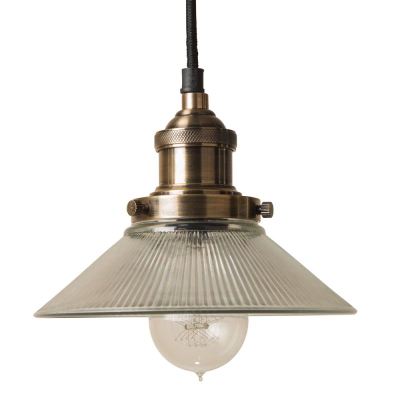 culinary concepts Antique Brass Pendant Fitment with Small Ribbed Triangular Shade