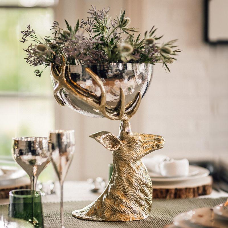 Culinary Concepts Antique Gold Stag Head With Hammered Metal Bowl