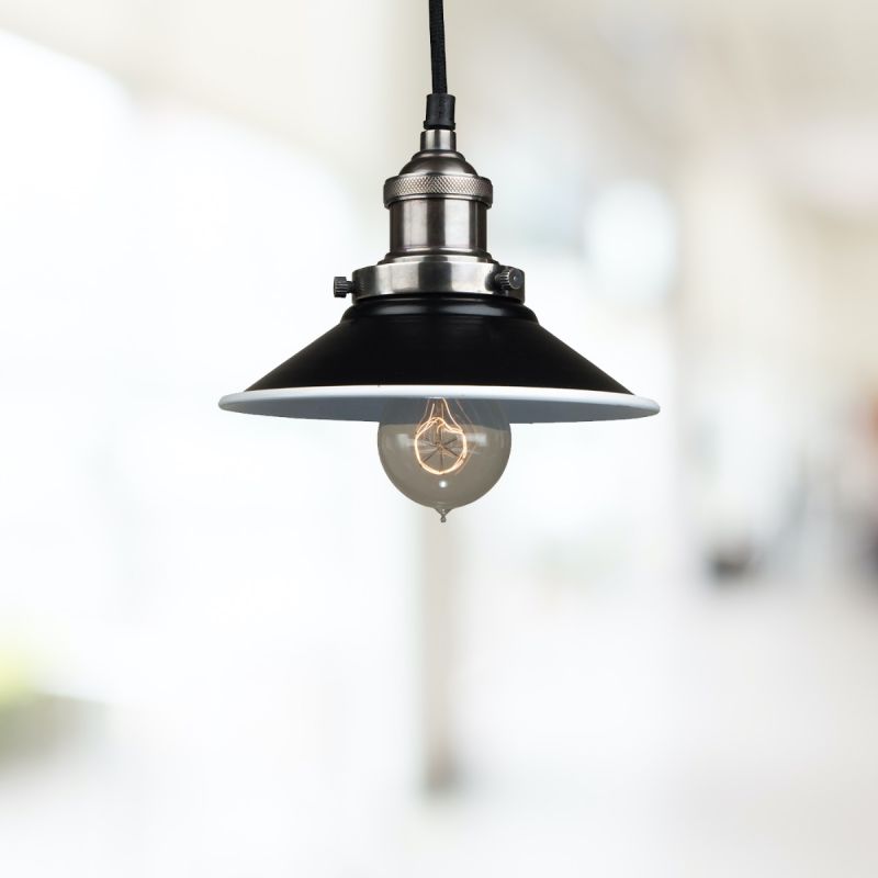 Culinary Concepts Antique Silver Hanging Fitment With Small Black Metal Triangular Shade