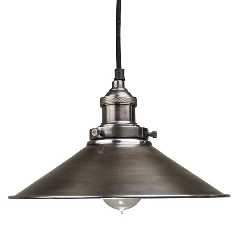 culinary concepts Antique Silver Pendant Fitment with Large Antique Silver Metal Triangular Shade