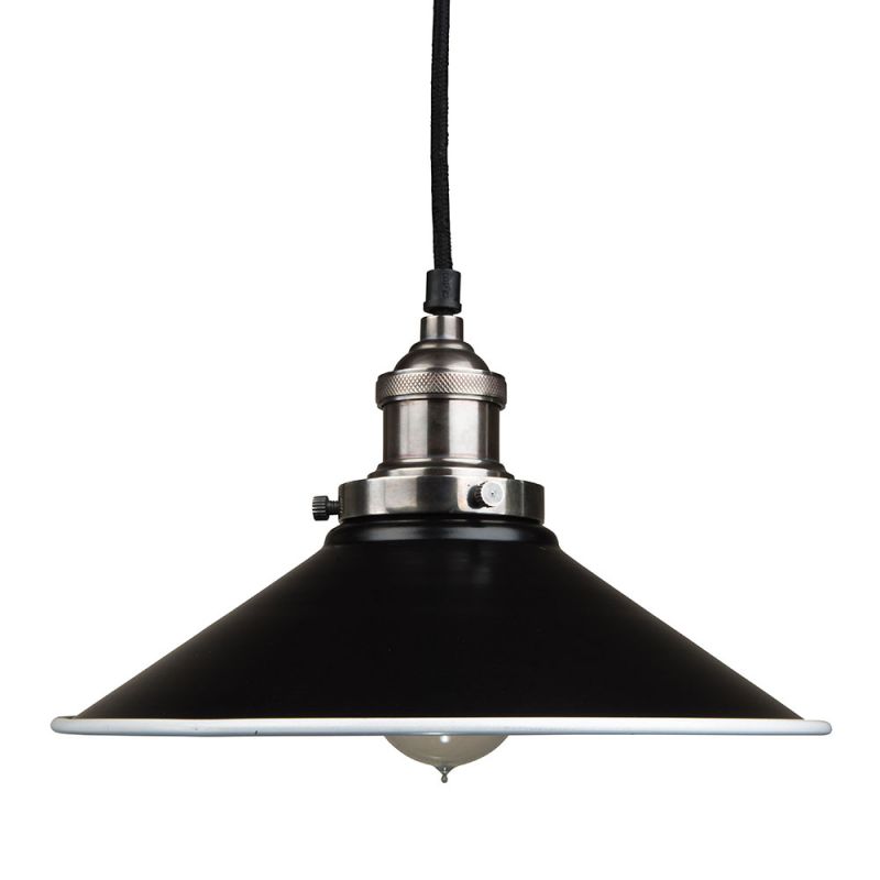 Culinary Concepts Antique Silver Pendant Fitment With Large Black Metal Triangular Shade