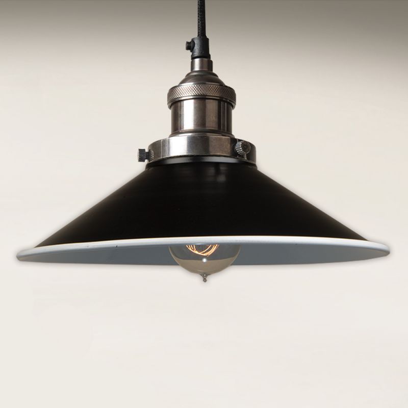 culinary concepts Antique Silver Pendant Fitment with Large Black Metal Triangular Shade