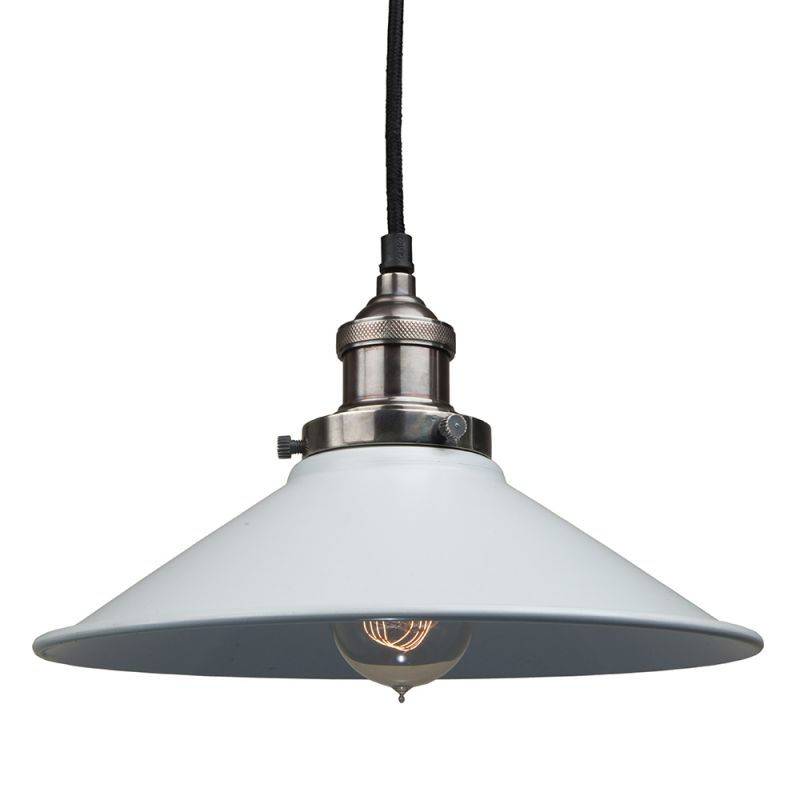 culinary concepts Antique Silver Pendant Fitment with Large Off White Metal Triangular Shade