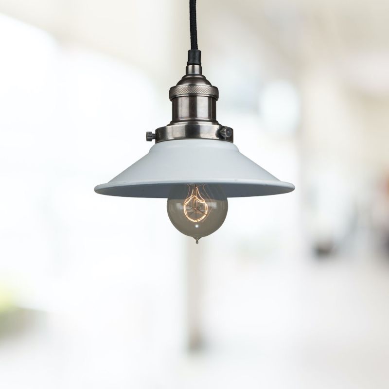 Culinary Concepts Antique Silver Pendant Fitment With Small Off White Metal Triangular Shade