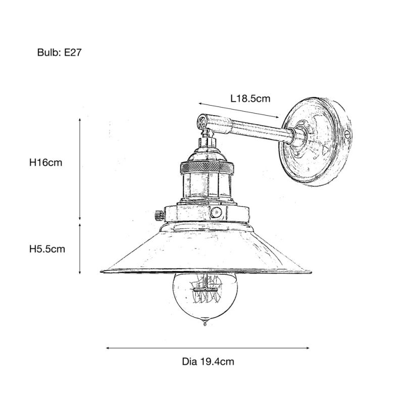 Culinary Concepts Antique Silver Straight Fitment With Small Antique Silver Metal Triangular Shade