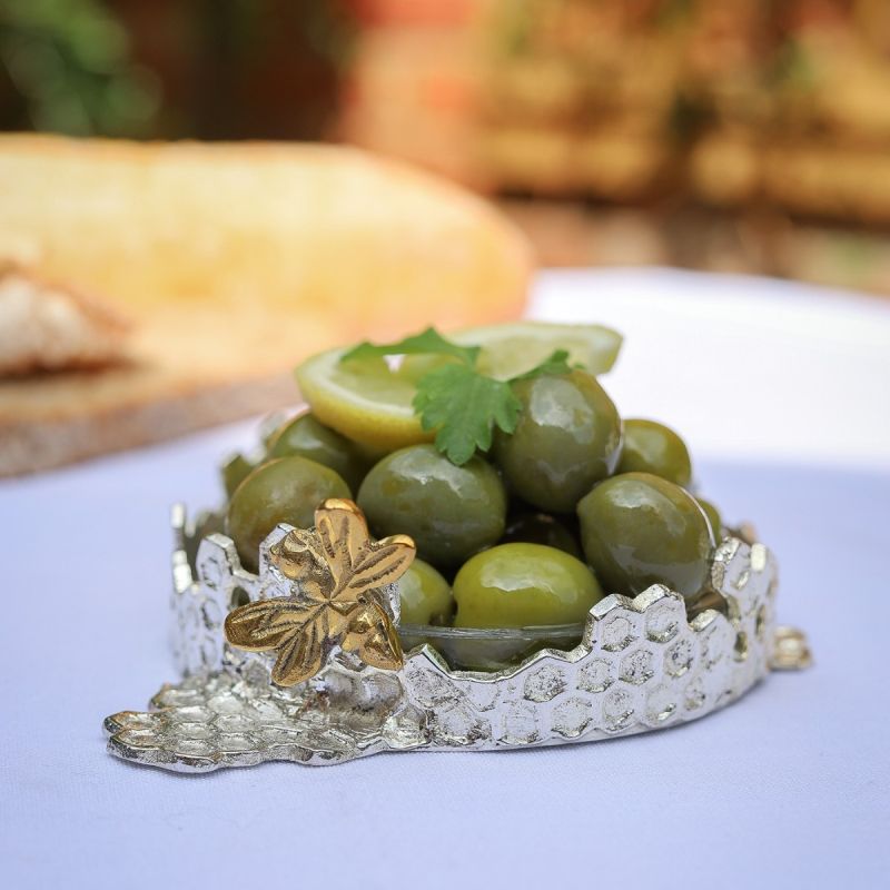 Culinary Concepts Bee Honeycomb Large Silver-Plated Butter Dish/Coaster With Glass Insert