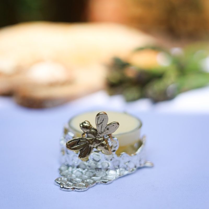 Culinary Concepts Bee Honeycomb Small Silver-Plated Butter Dish/Mini Jar Coaster With Glass Insert