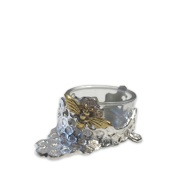 culinary concepts Bee Honeycomb Small Silver-Plated Butter Dish/Mini Jar Coaster with Glass Insert