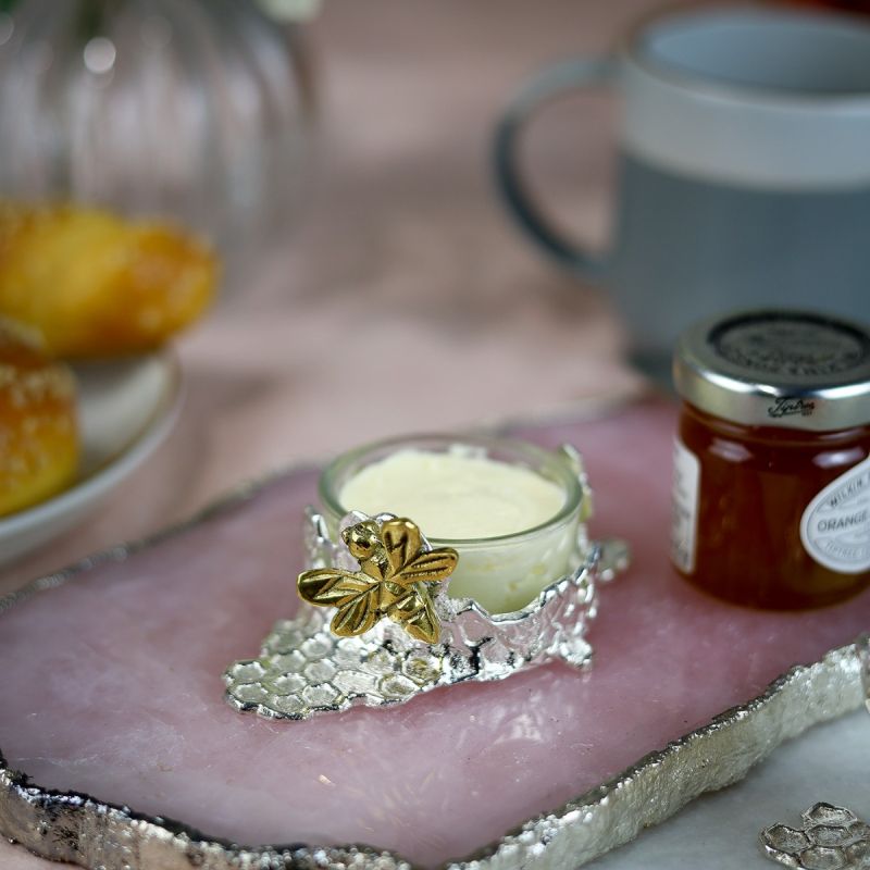 Culinary Concepts Bee Honeycomb Small Silver-Plated Butter Dish/Mini Jar Coaster With Glass Insert
