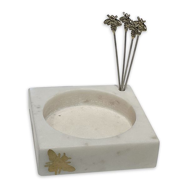 culinary concepts Bee Marble Olives Dish with picks