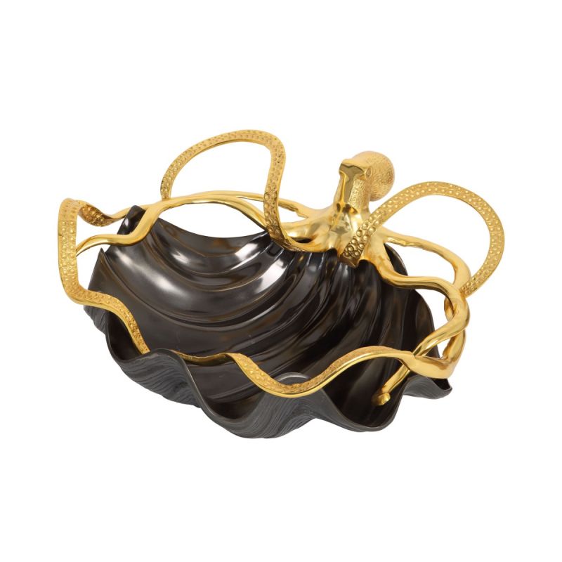 culinary concepts Black Shell Bowl with Gold Octopus