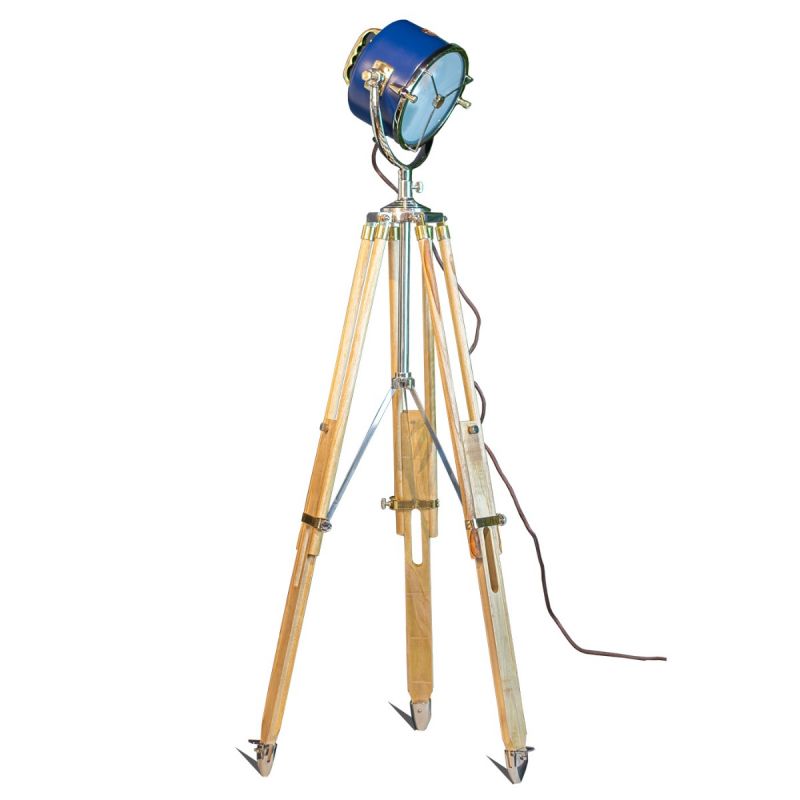 culinary concepts Blue Beach House Floor Lamp on Natural Wooden Tripod