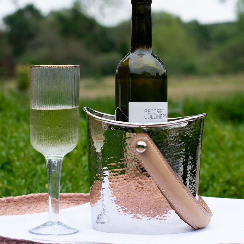 Culinary Concepts Champagne Hammered Bottle Cooler With Leather Handle