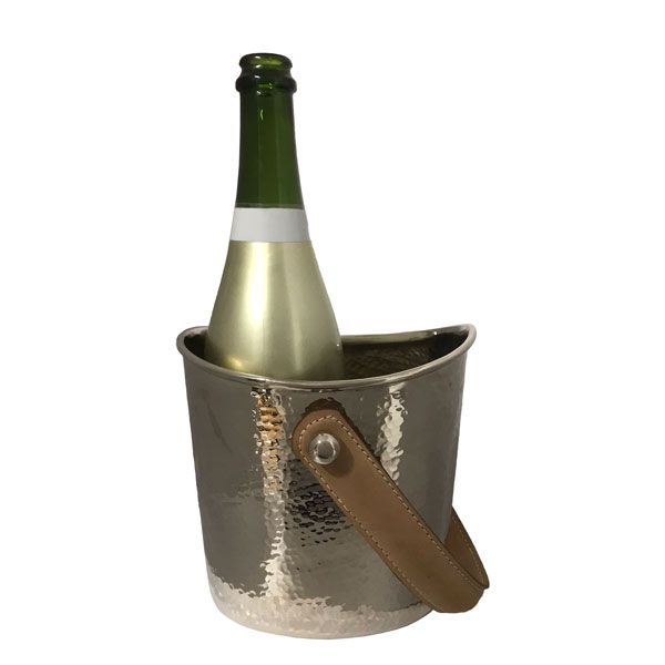 Culinary Concepts Champagne Hammered Bottle Cooler With Leather Handle