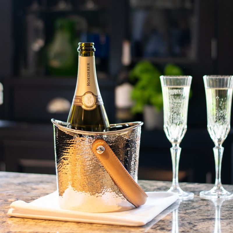 culinary concepts Champagne Hammered Bottle Cooler with Leather Handle
