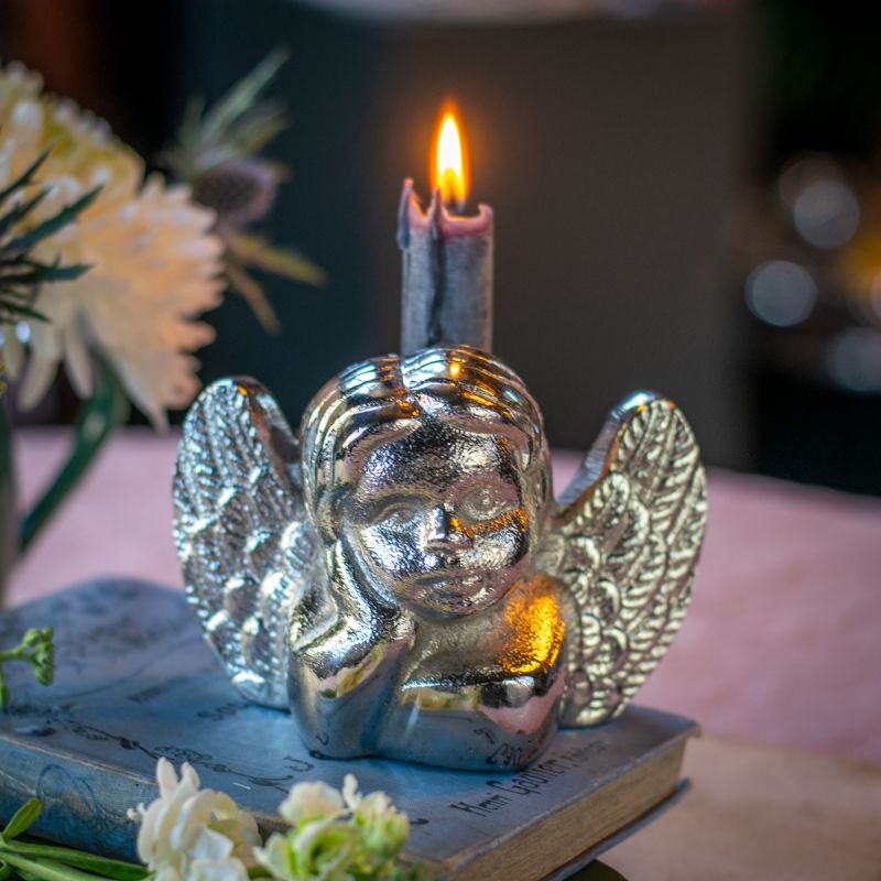 Culinary Concepts Cherub Candle Holder - Antique Silver Finish