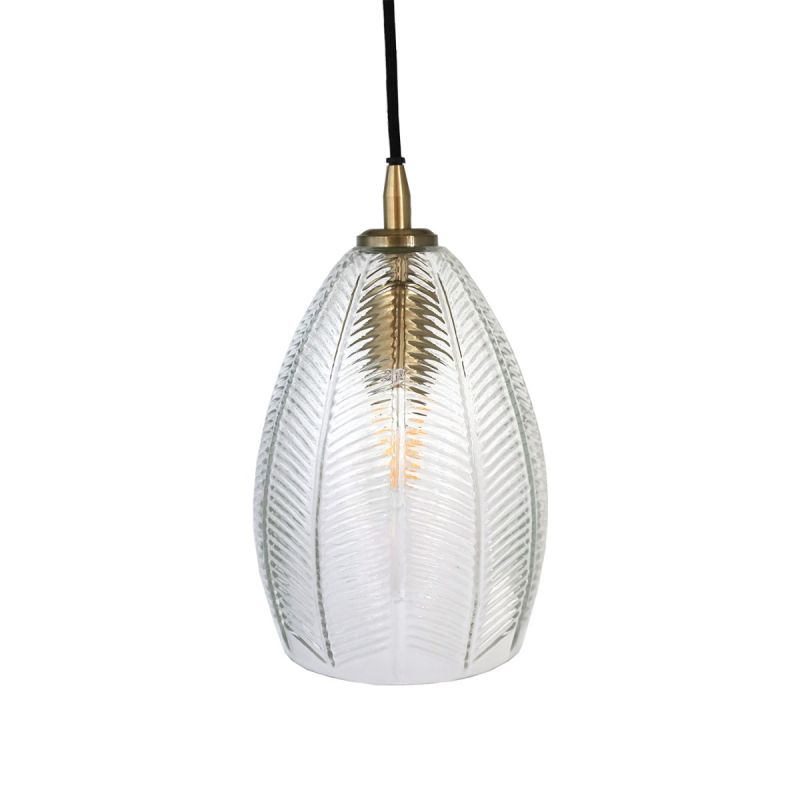 culinary concepts Clear Glass with Embossed Palm Pendant Light