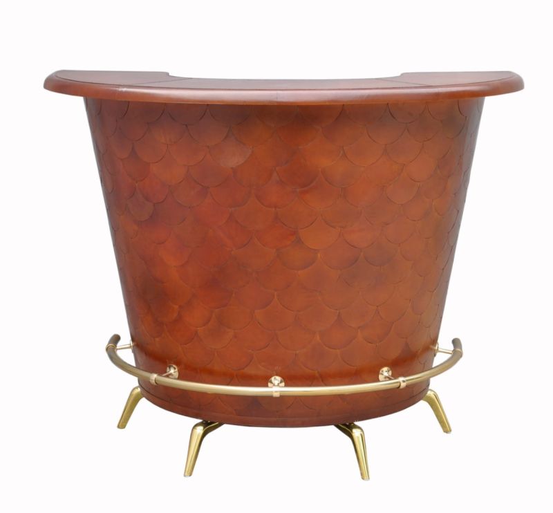 culinary concepts Cognac Leather Curved Counter with Fishscale Pattern | COLLECTION ONLY