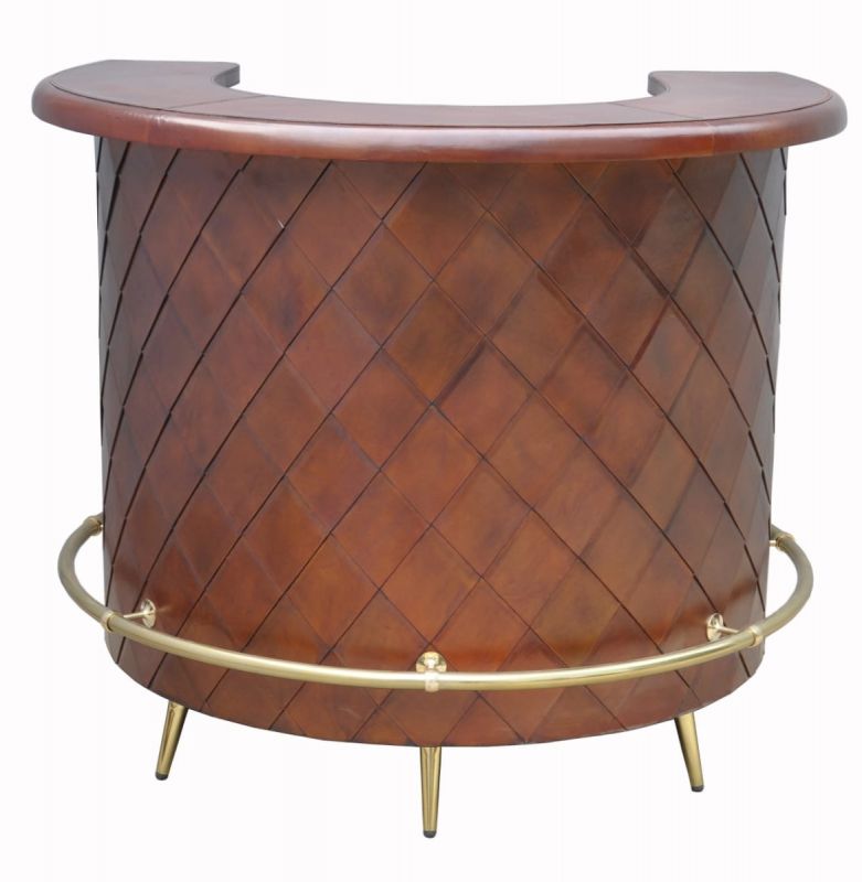 Culinary Concepts Cognac Leather Curved Home Bar With Diamond Pattern