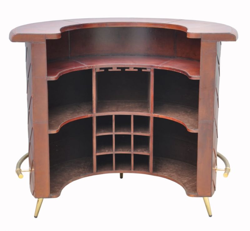 Culinary Concepts Cognac Leather Curved Home Bar With Diamond Pattern