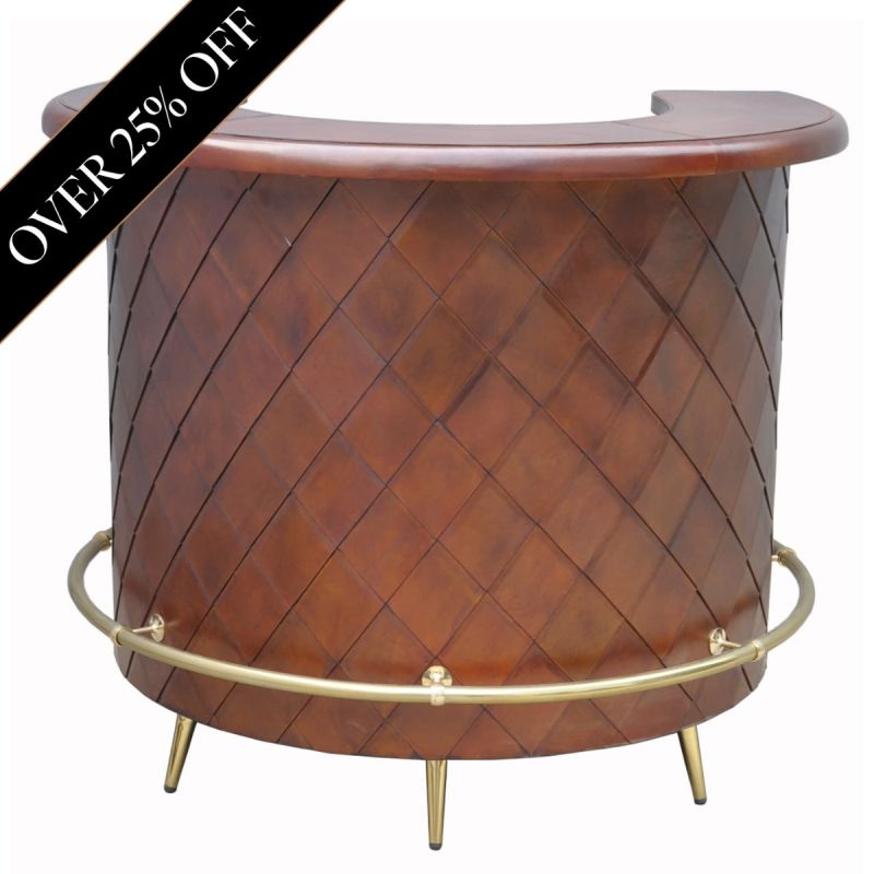 culinary concepts Cognac Leather Curved Home Bar With Diamond Pattern culinary concepts Cognac Leather Curved Home Bar With Diamond Pattern