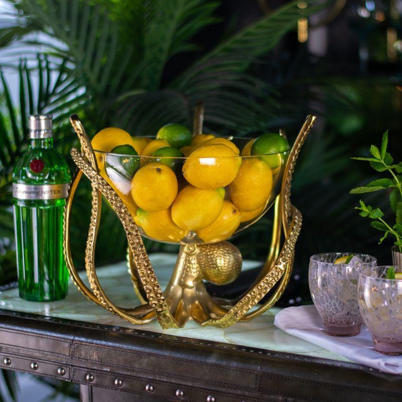 Culinary Concepts Gold Octopus Stand & Glass Bowl