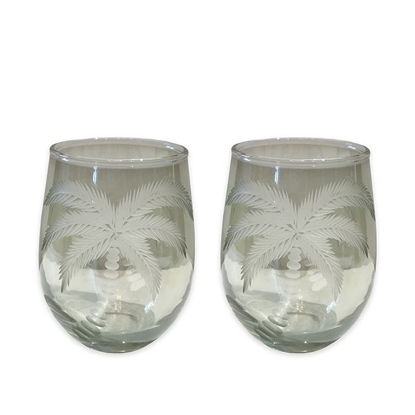 culinary concepts Set of Two Palm Etched Glasses