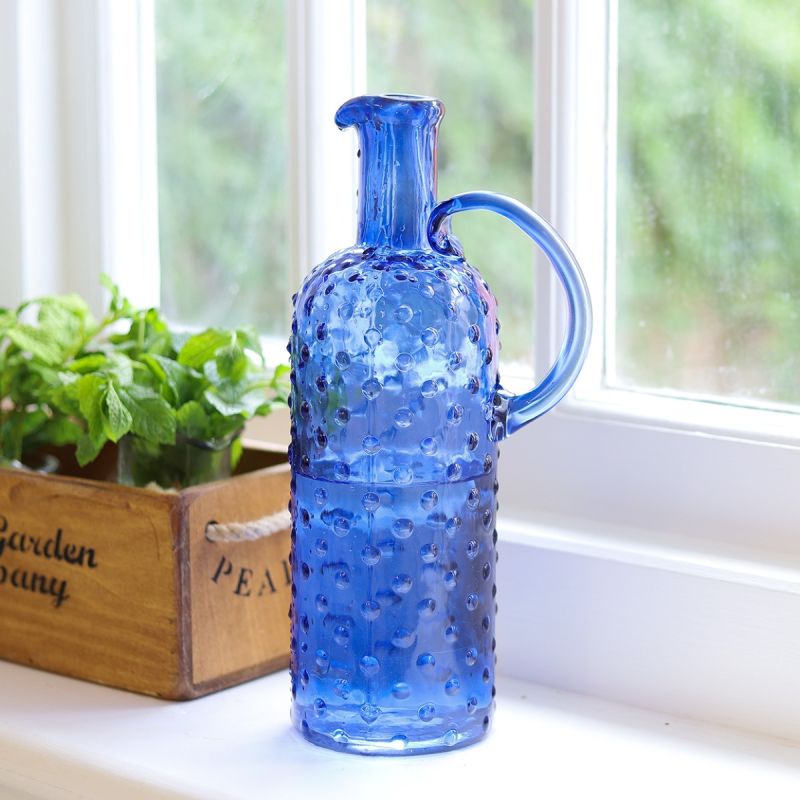 Culinary Concepts Tall Blue Bobble Glass Pitcher