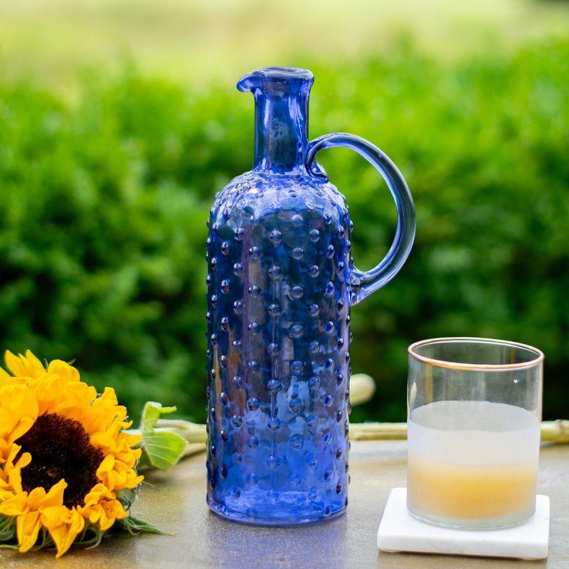 Culinary Concepts Tall Blue Bobble Glass Pitcher