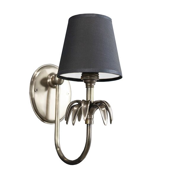 culinary concepts Curved Leaf Antique Silver Wall Fitment with Black Fabric Shade