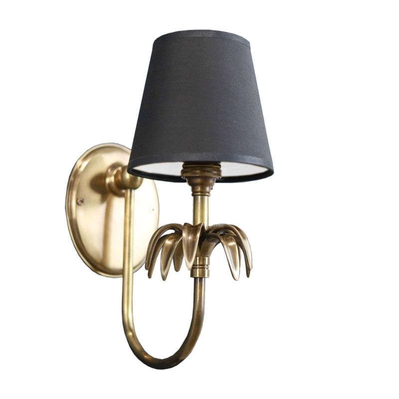 culinary concepts Curved Leaf Brass Wall Fitment with Black Fabric Shade