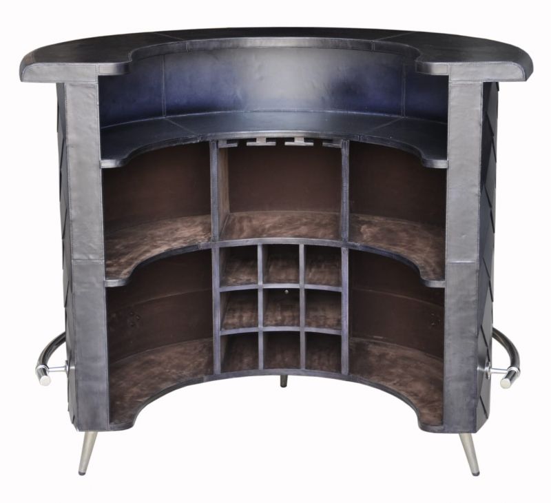 Culinary Concepts Dark Grey Leather Curved Bar Counter With Diamond Pattern