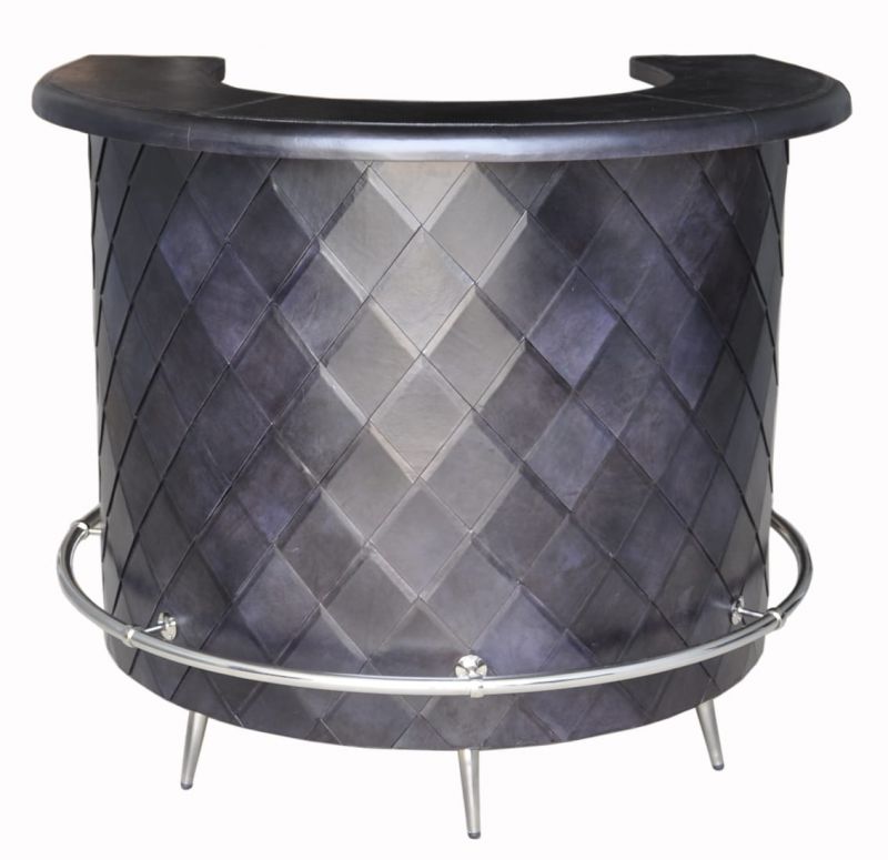 Culinary Concepts Dark Grey Leather Curved Bar Counter With Diamond Pattern