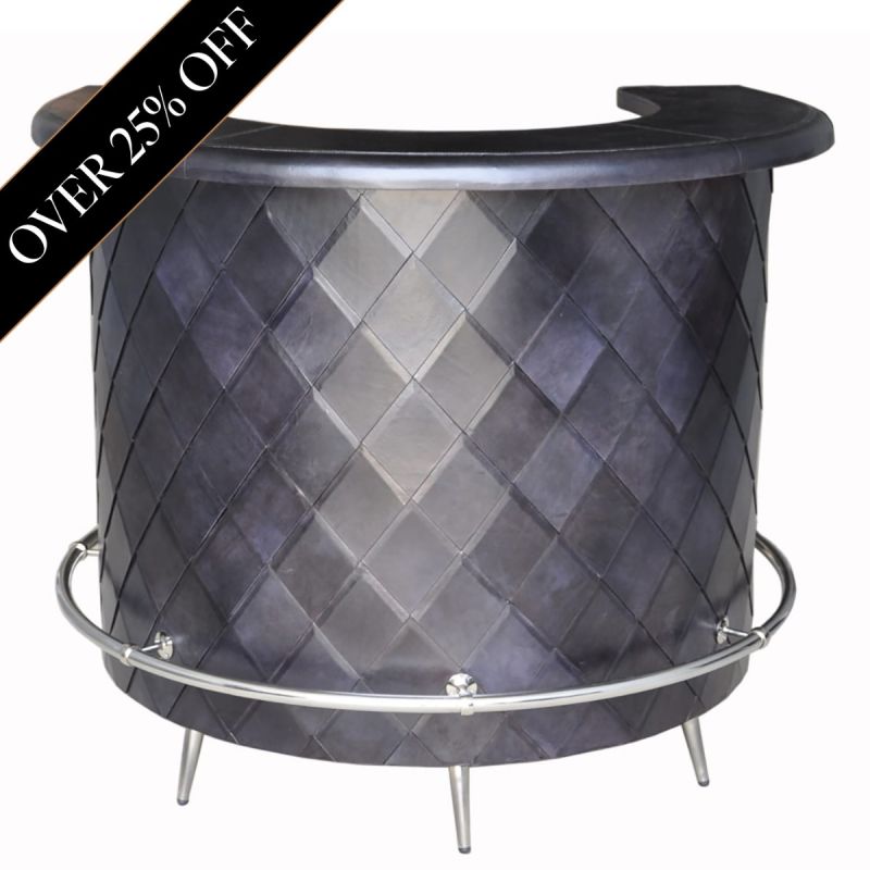 culinary concepts Dark Grey Leather Curved Bar Counter With Diamond Pattern