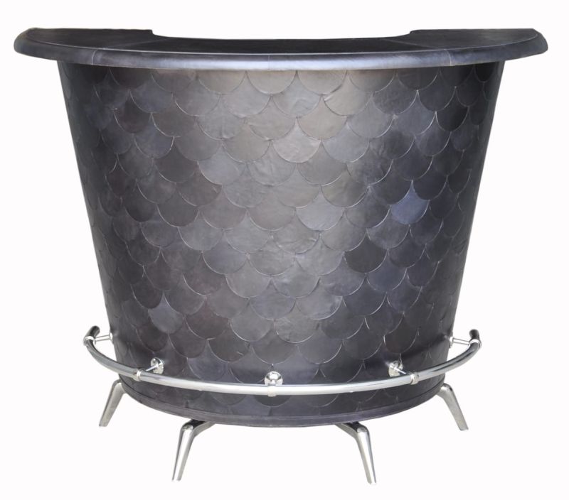 Culinary Concepts Dark Grey Leather Round Bar Counter With Fishscale Pattern