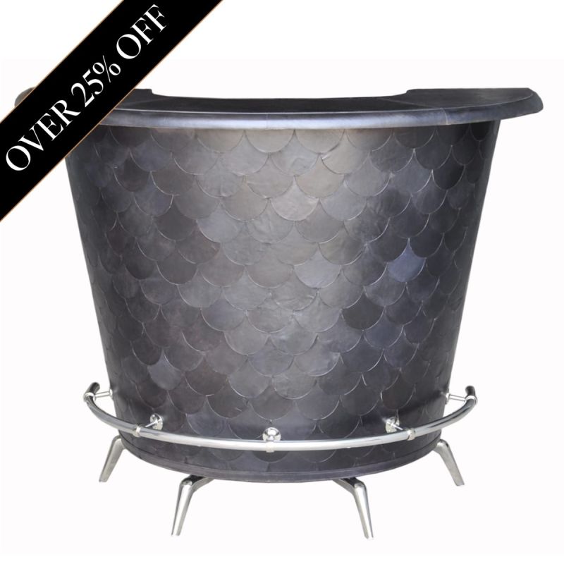 culinary concepts Dark Grey Leather Round Bar Counter with Fishscale Pattern