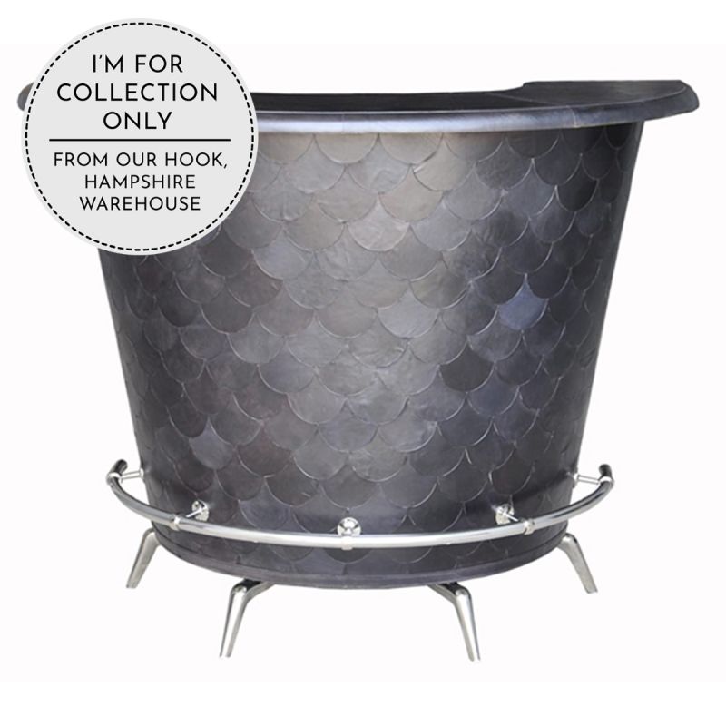 culinary concepts Dark Grey Leather Round Bar Counter with Fishscale Pattern | COLLECTION ONLY