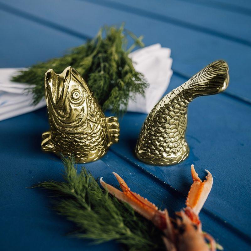 culinary concepts Fish Salt and Pepper Cruet Set - Gold finish