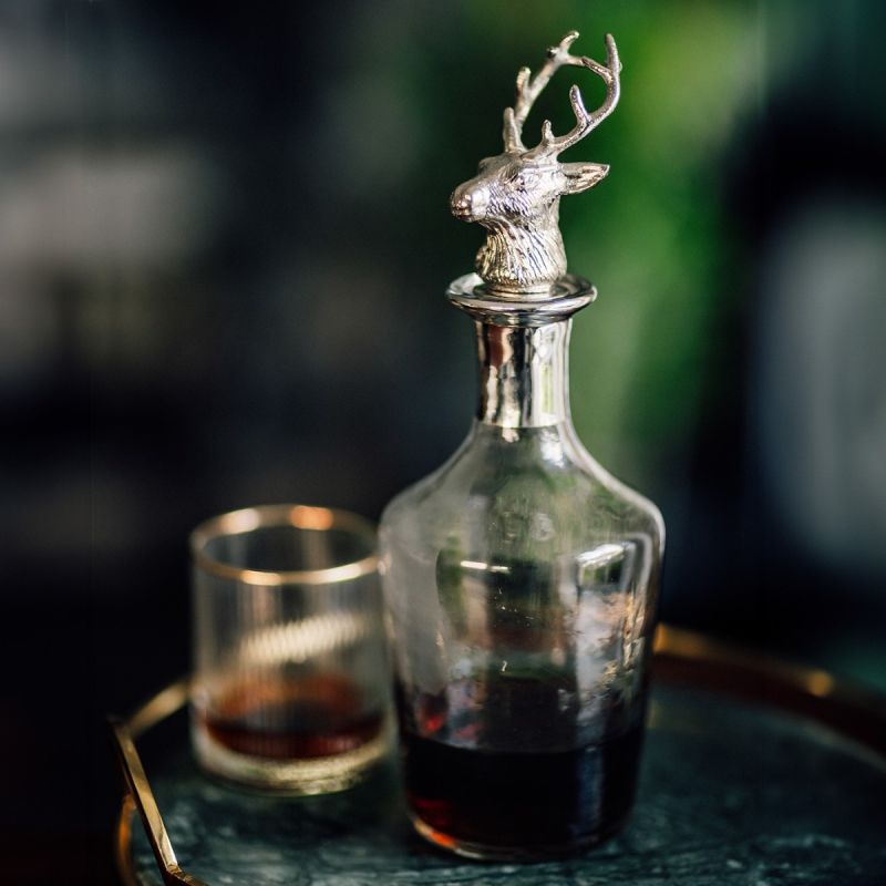 Culinary Concepts Glass Bell Decanter With Silver Neck And Nickel Finish Stag Stopper