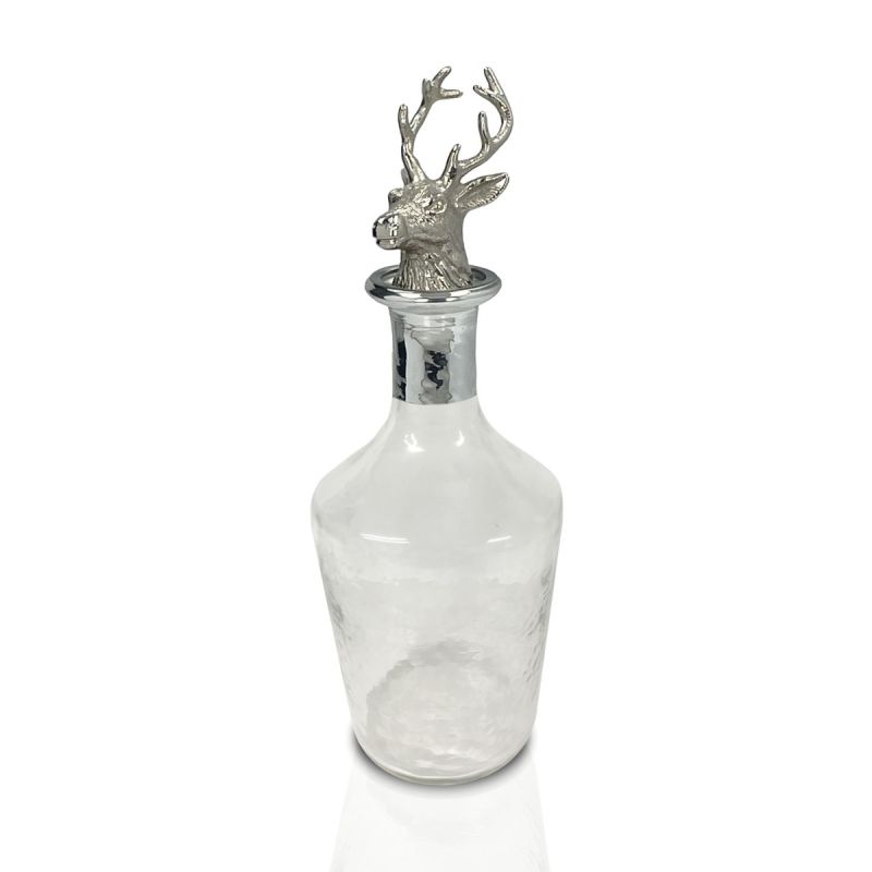 culinary concepts Glass Bell Decanter with Silver Neck and Nickel Finish Stag Stopper