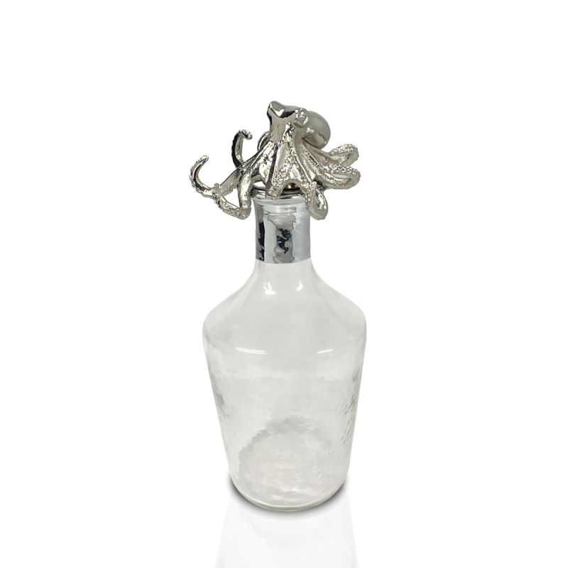 culinary concepts Glass Bell Decanter with Silver Neck and Nickel Finish Octopus Stopper