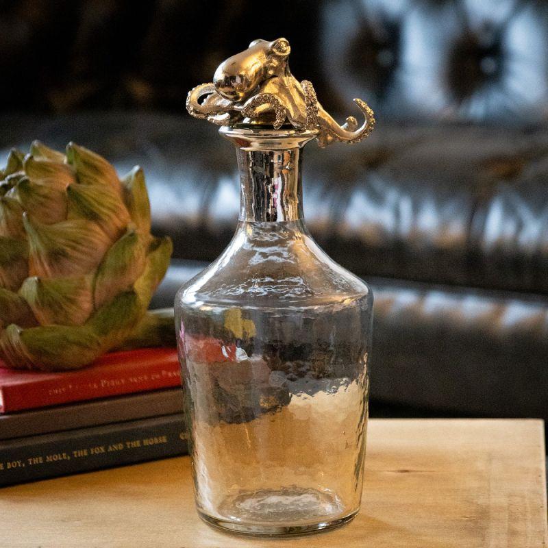 Culinary Concepts Glass Bell Decanter With Silver Neck And Nickel Finish Octopus Stopper
