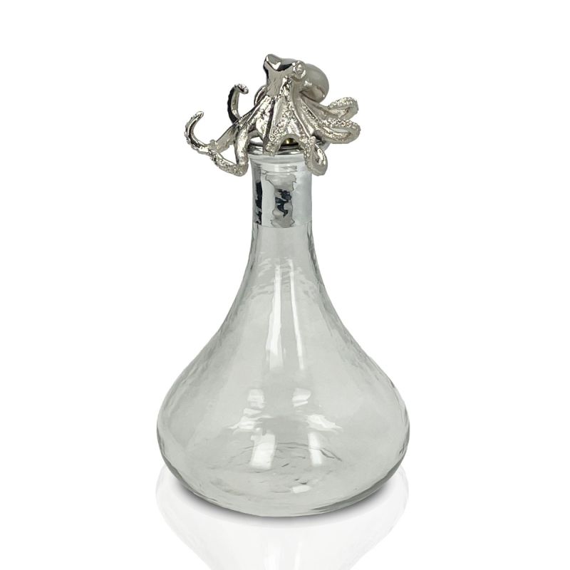 culinary concepts Glass Ships Decanter with Nickel Finish Octopus Stopper