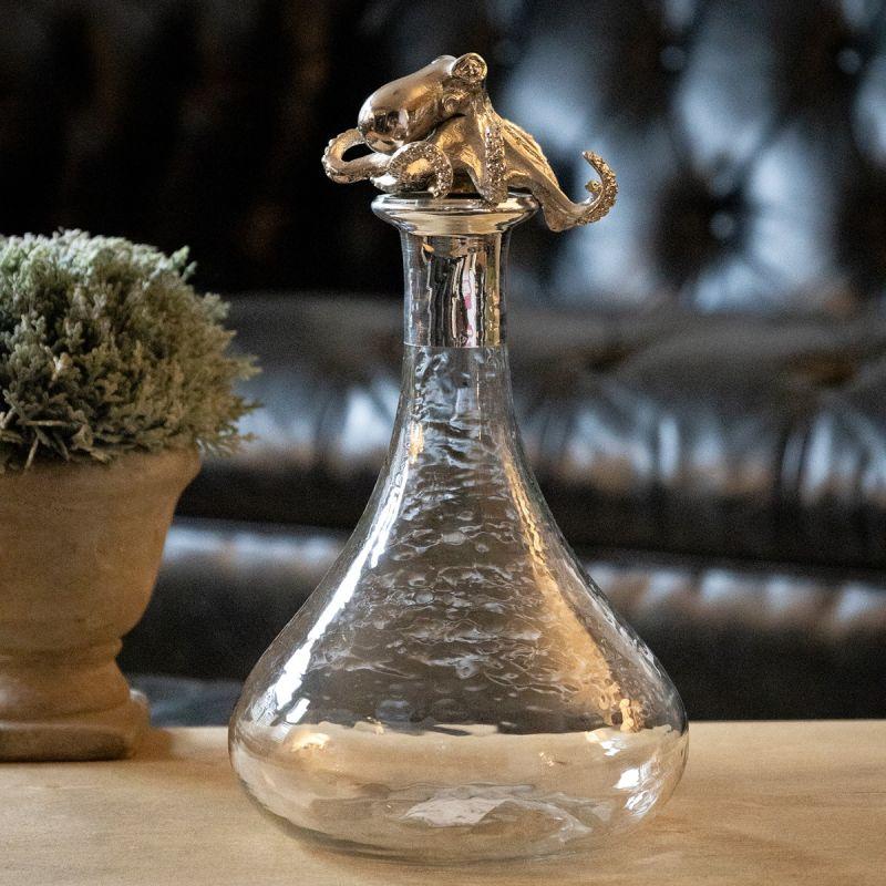Culinary Concepts Glass Ships Decanter With Nickel Finish Octopus Stopper