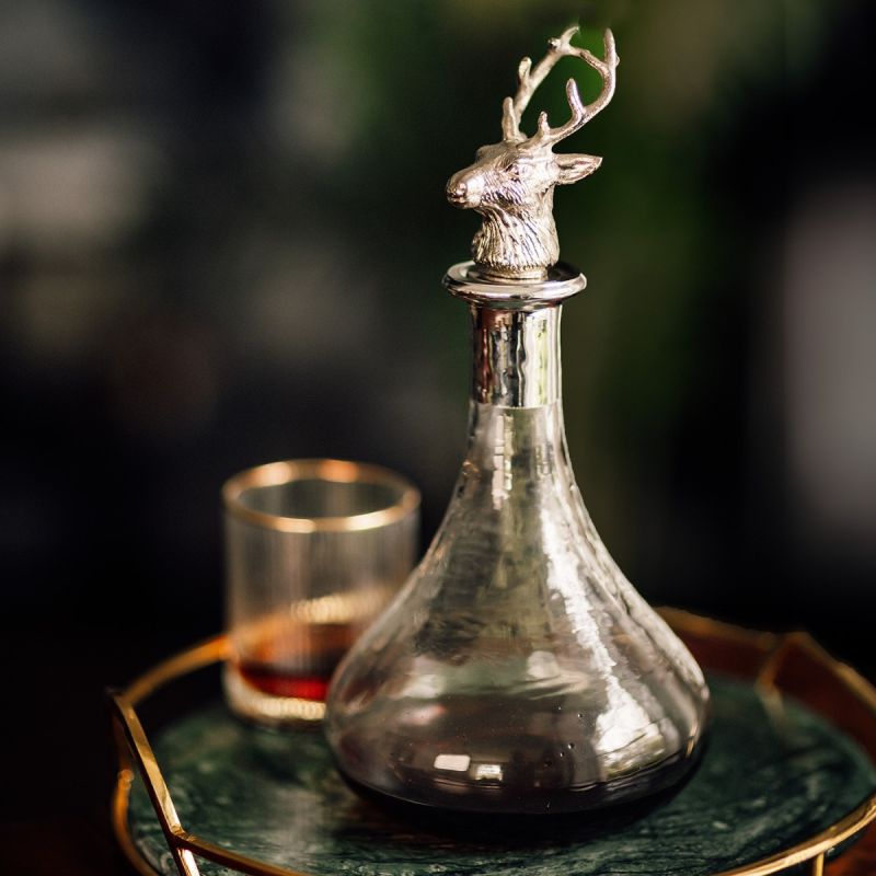 Culinary Concepts Glass Ships Decanter With Nickel Finish Stag Stopper