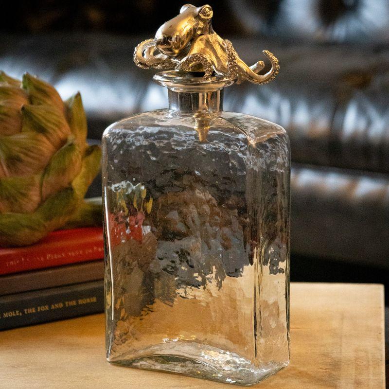 Culinary Concepts Glass Square Decanter With Nickel Finish Octopus Stopper