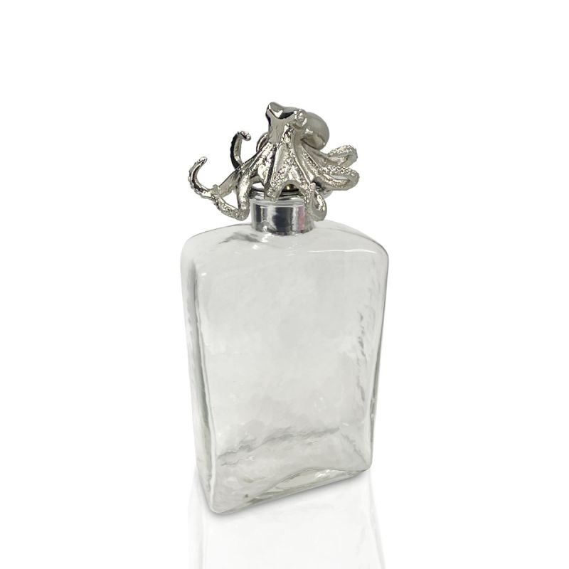 culinary concepts Glass Square Decanter with Nickel Finish Octopus Stopper